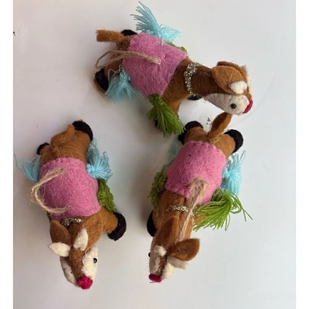 Anthropologie Wool Felt Llama Alpaca Colorful Ornament Trio Set 3